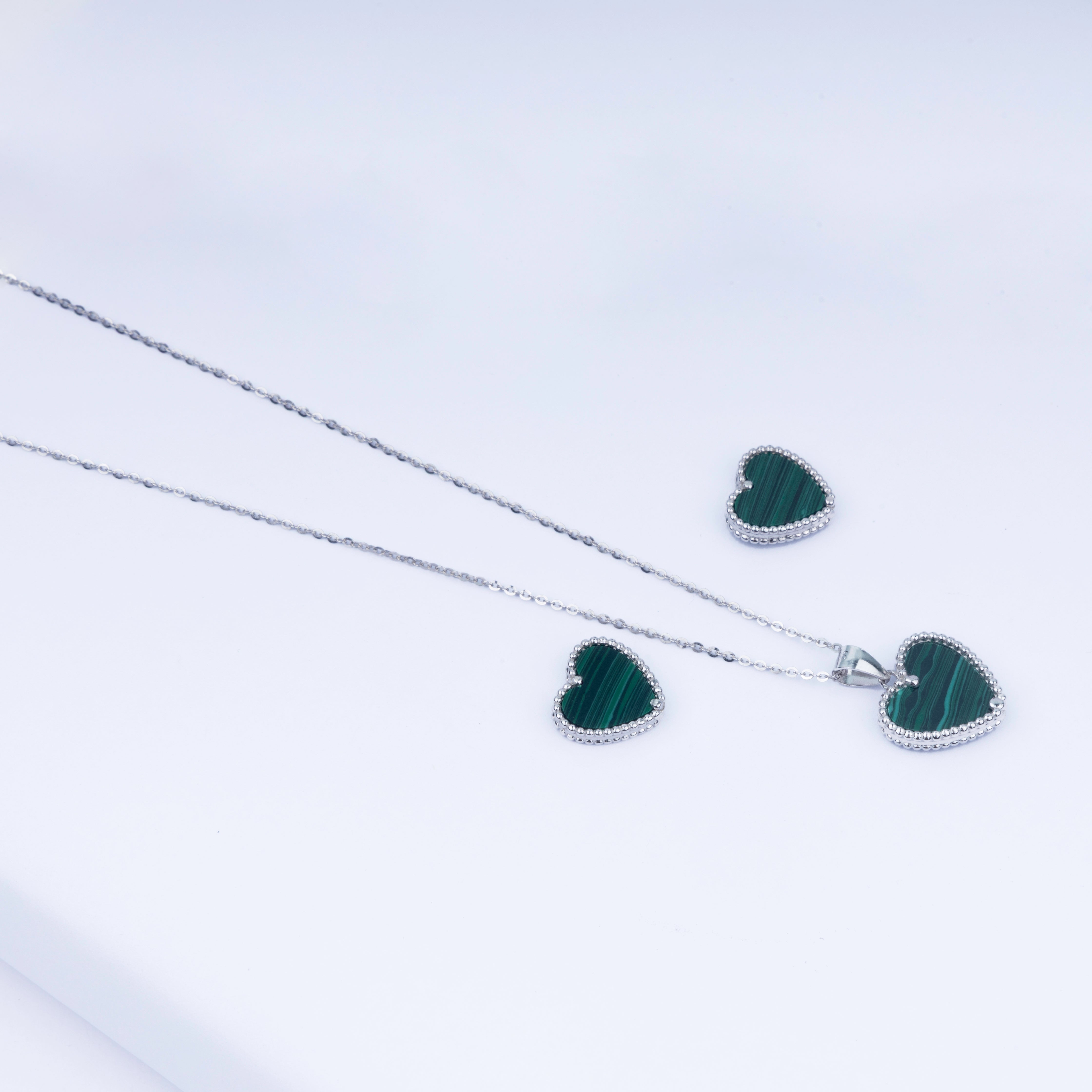 Little Heart Pendant Zircon Necklace Set In 925 Sterling Silver