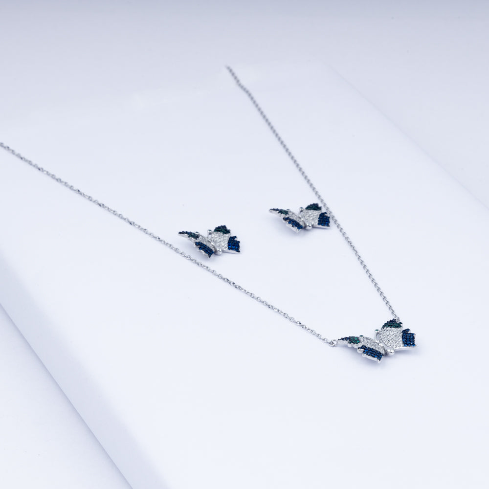 Butterfly Pendant Zircon Necklace Set In 925 Sterling silver