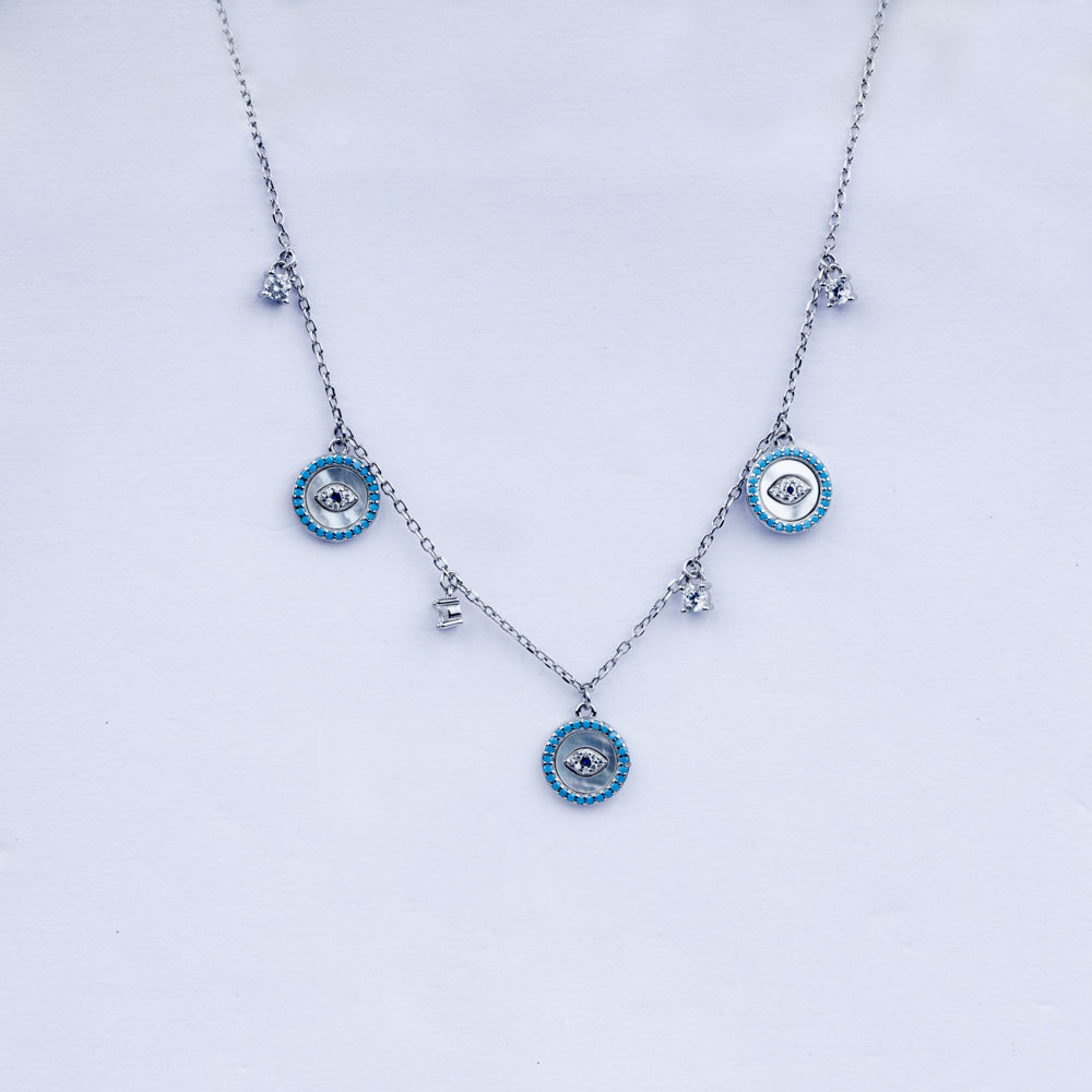 Mystic Evil Eye Zircon Necklace Set In 925 Sterling Silver