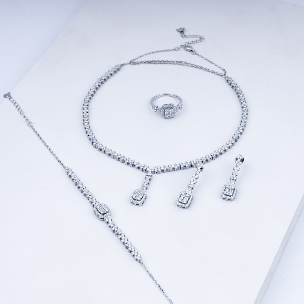 Cubic Zircon Radiance Necklace Set In 925 Sterling Silver