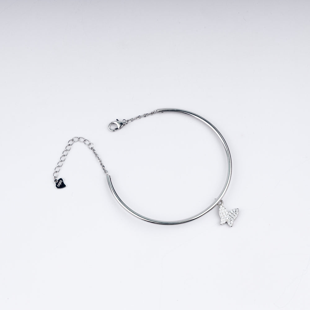Dreamy Butterfly Charm Zircon Adjustable Bracelet In 925 Sterling Silver