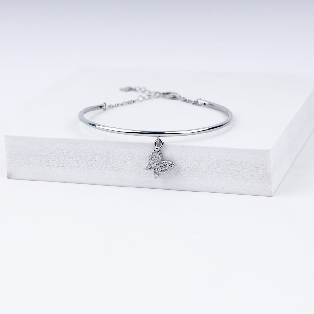Dreamy Butterfly Charm Zircon Adjustable Bracelet In 925 Sterling Silver