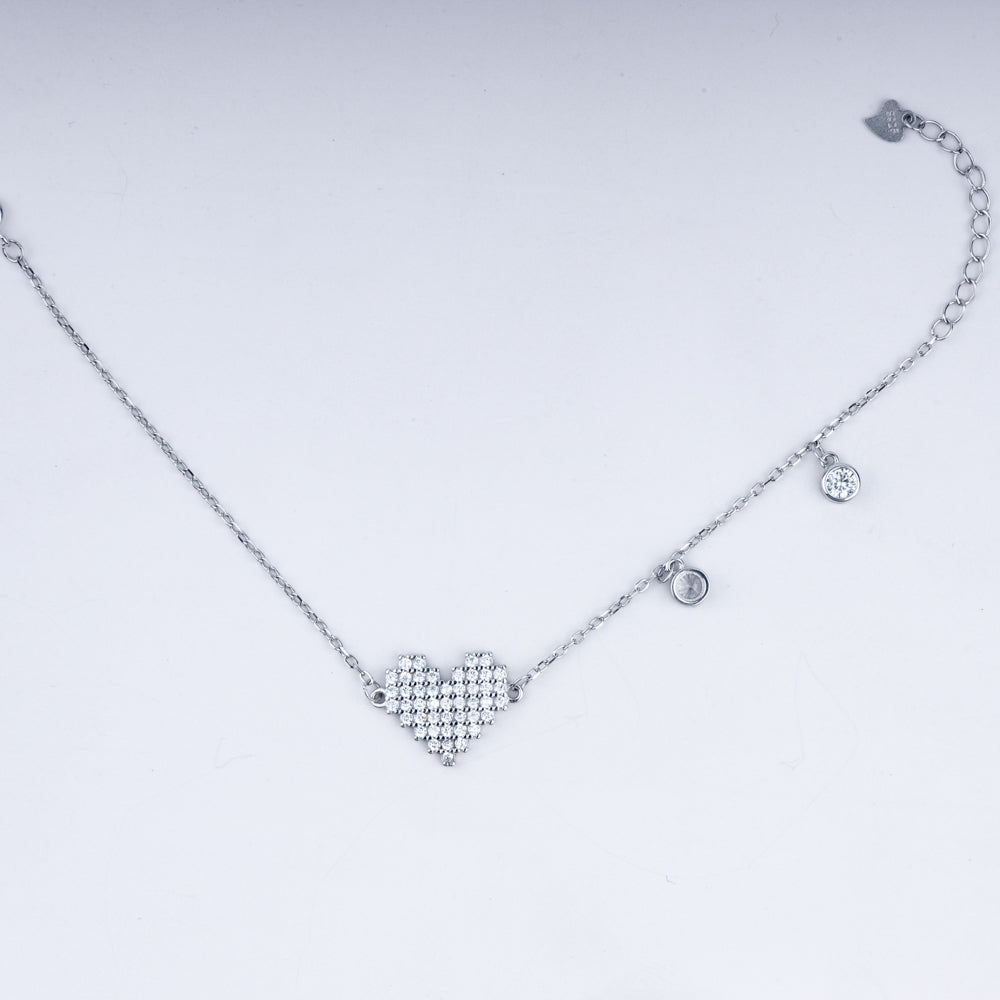 Sparkling Heart Charm Chain Bracelet In 925 Sterling Silver