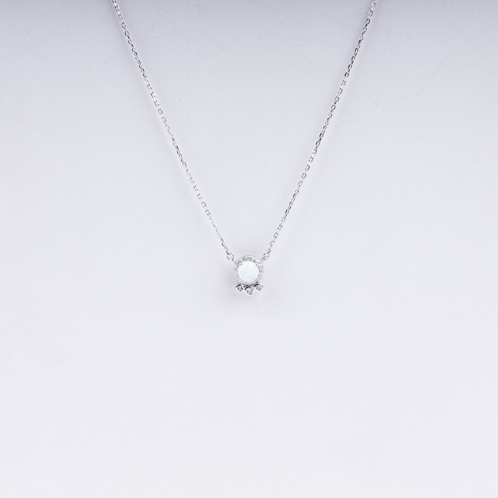 Opulent Glow Opal Pendant Necklace in 925 Sterling Silver with CZ Halo