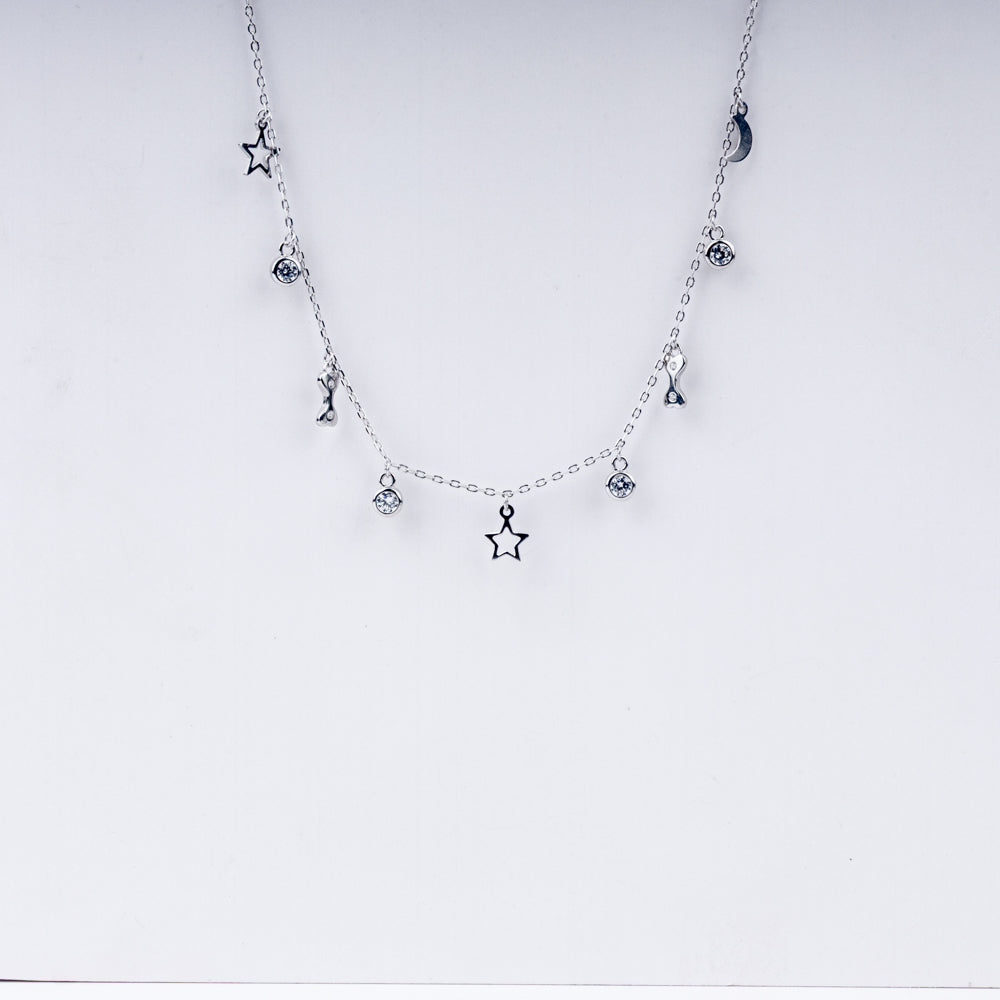 Starlit Dreams Necklace in 925 Sterling Silver with CZ Charms