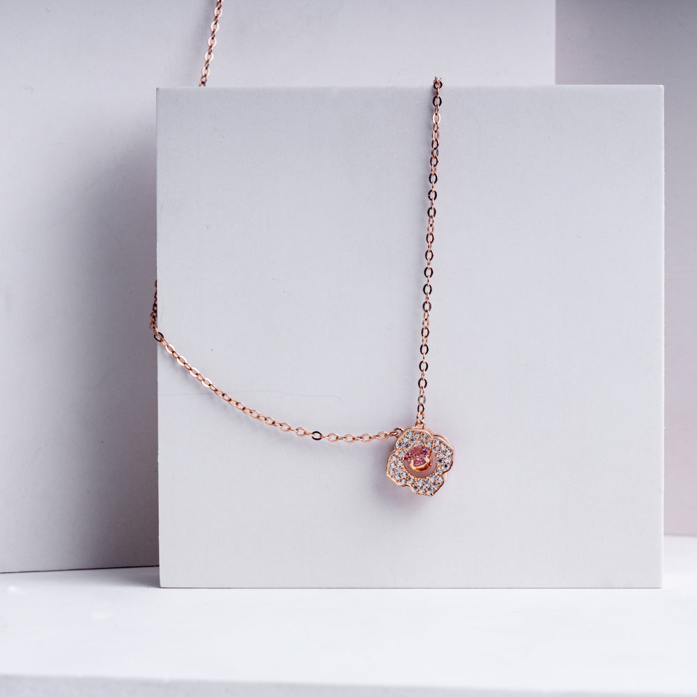 Blossom Elegance Necklace in 925 Sterling Silver with Rose Gold Plating & CZ Accents