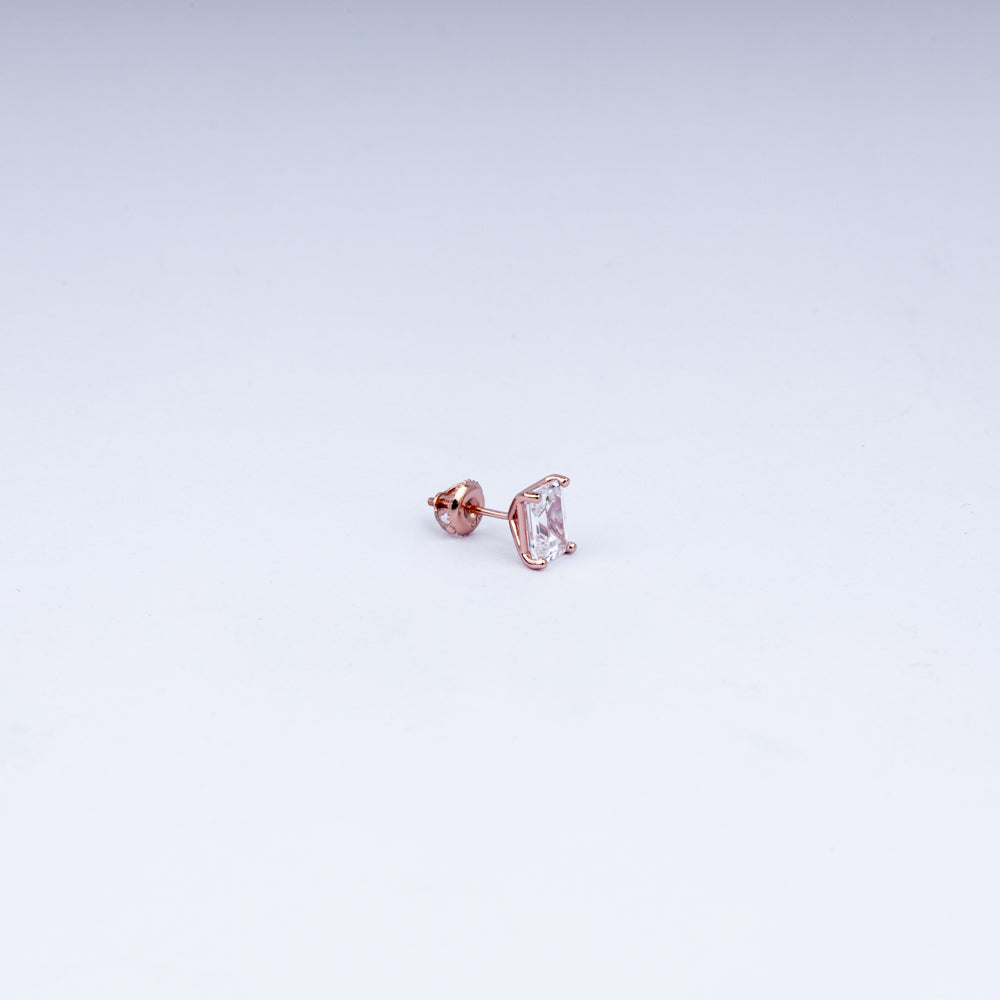 Elegant Baguette-Cut CZ Rose Gold Stud Earrings in 925 Sterling Silver