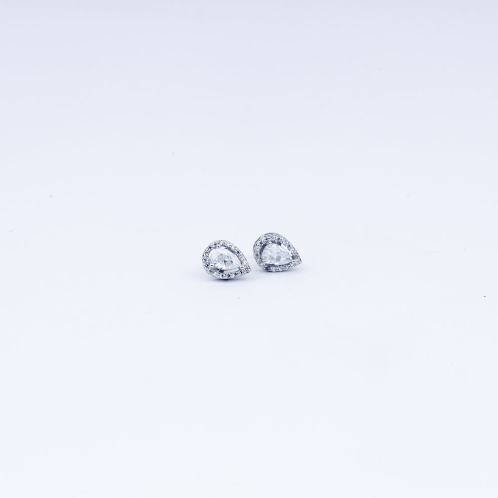 Pear Halo CZ Stud Earrings in 925 Sterling Silver