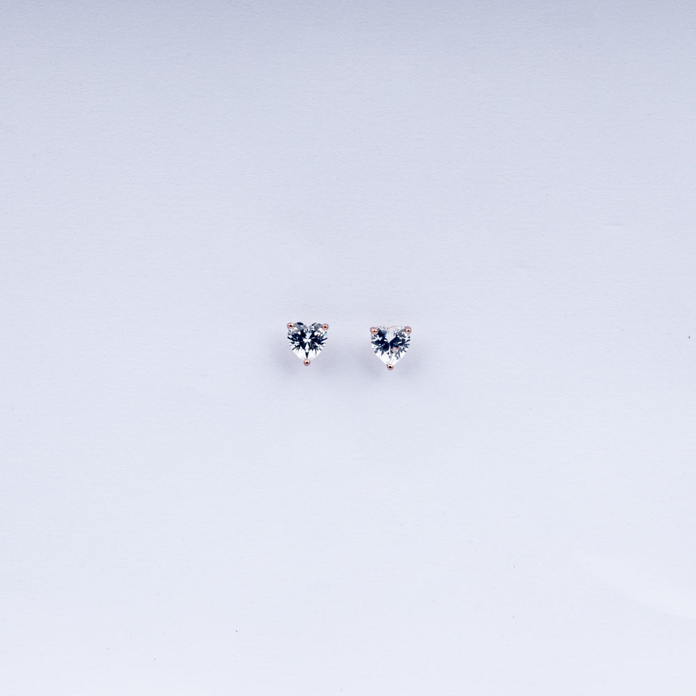 Heart Sparkle CZ Stud Earrings in 925 Sterling Silver with Rose Gold Plating