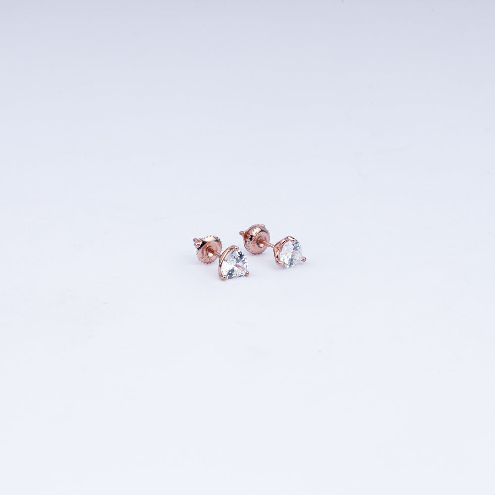 Heart Sparkle CZ Stud Earrings in 925 Sterling Silver with Rose Gold Plating