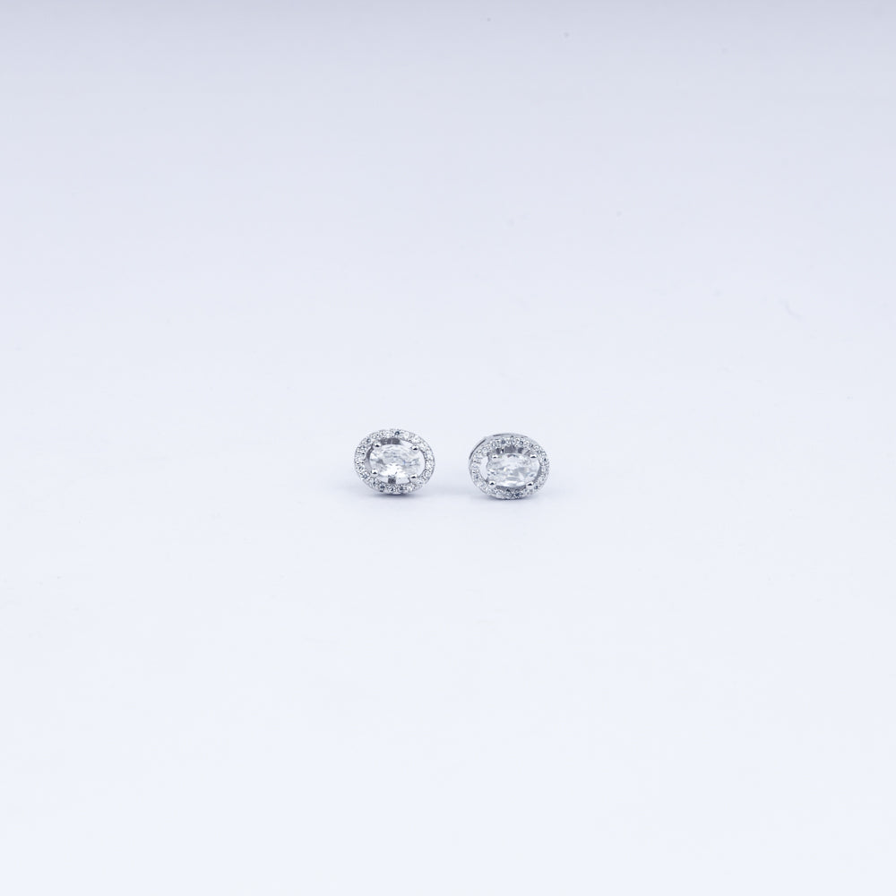 Oval Halo CZ Stud Earrings in 925 Sterling Silver