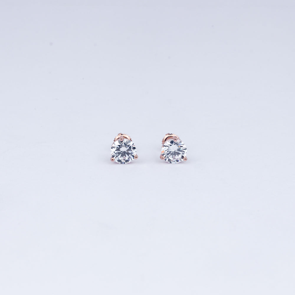 Trillion-Cut Solitaire CZ Stud Earrings in Rose Gold Plated 925 Sterling Silver