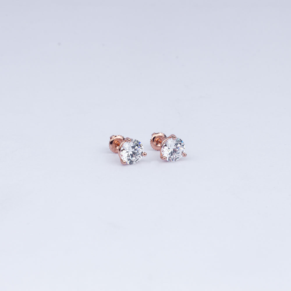 Trillion-Cut Solitaire CZ Stud Earrings in Rose Gold Plated 925 Sterling Silver