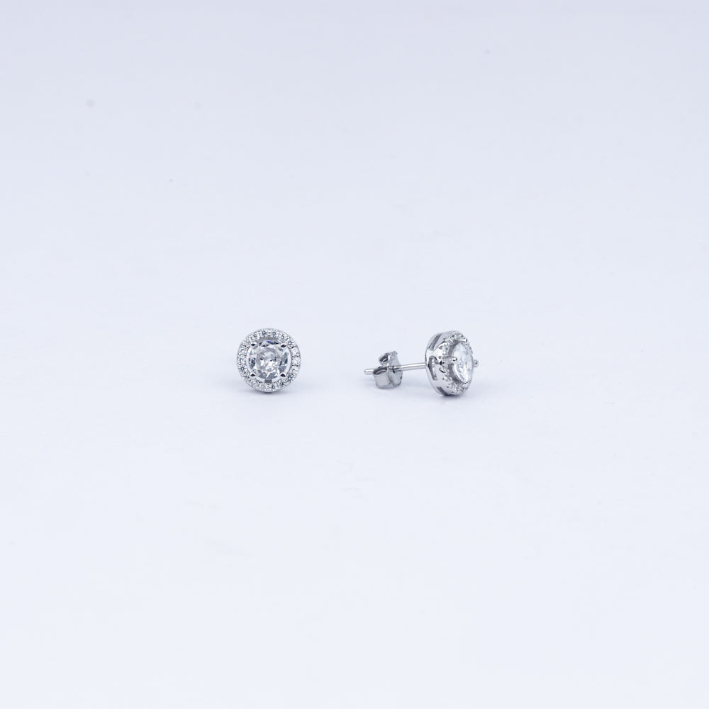 Round Halo CZ Stud Earrings in 925 Sterling Silver