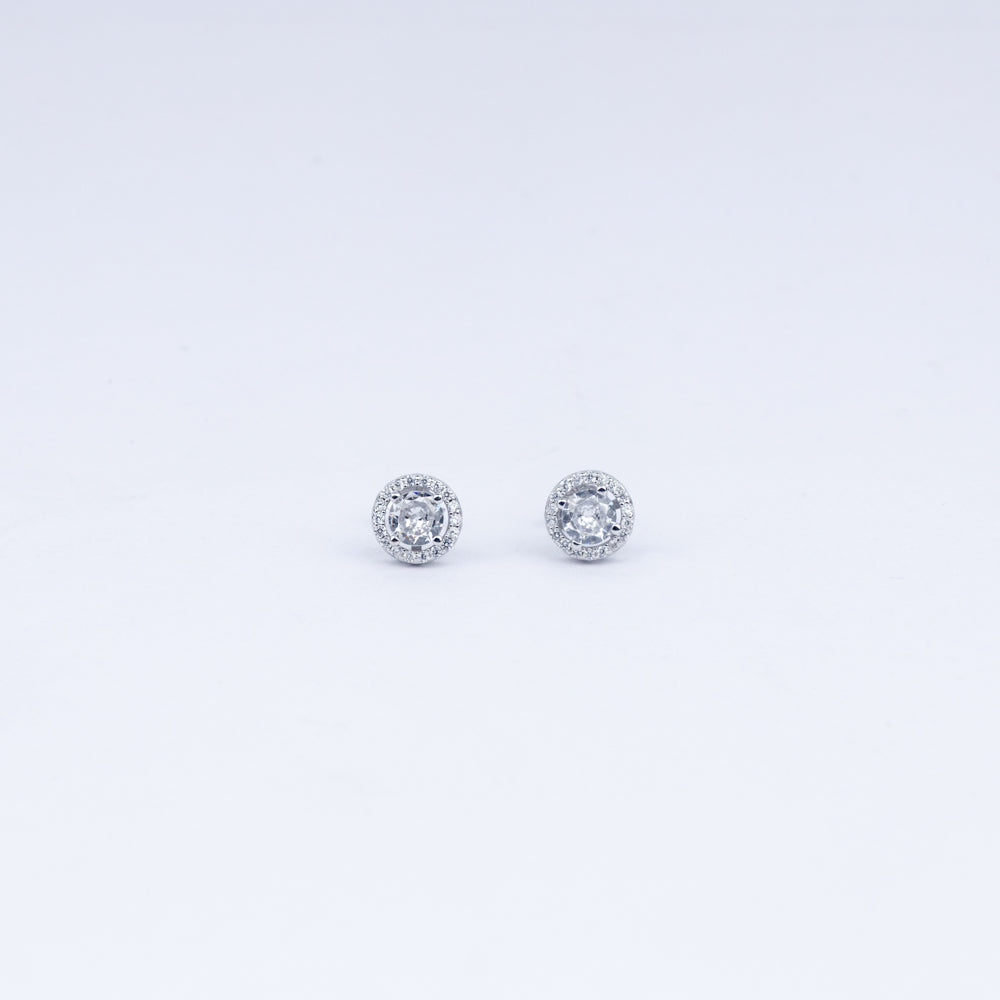Round Halo CZ Stud Earrings in 925 Sterling Silver