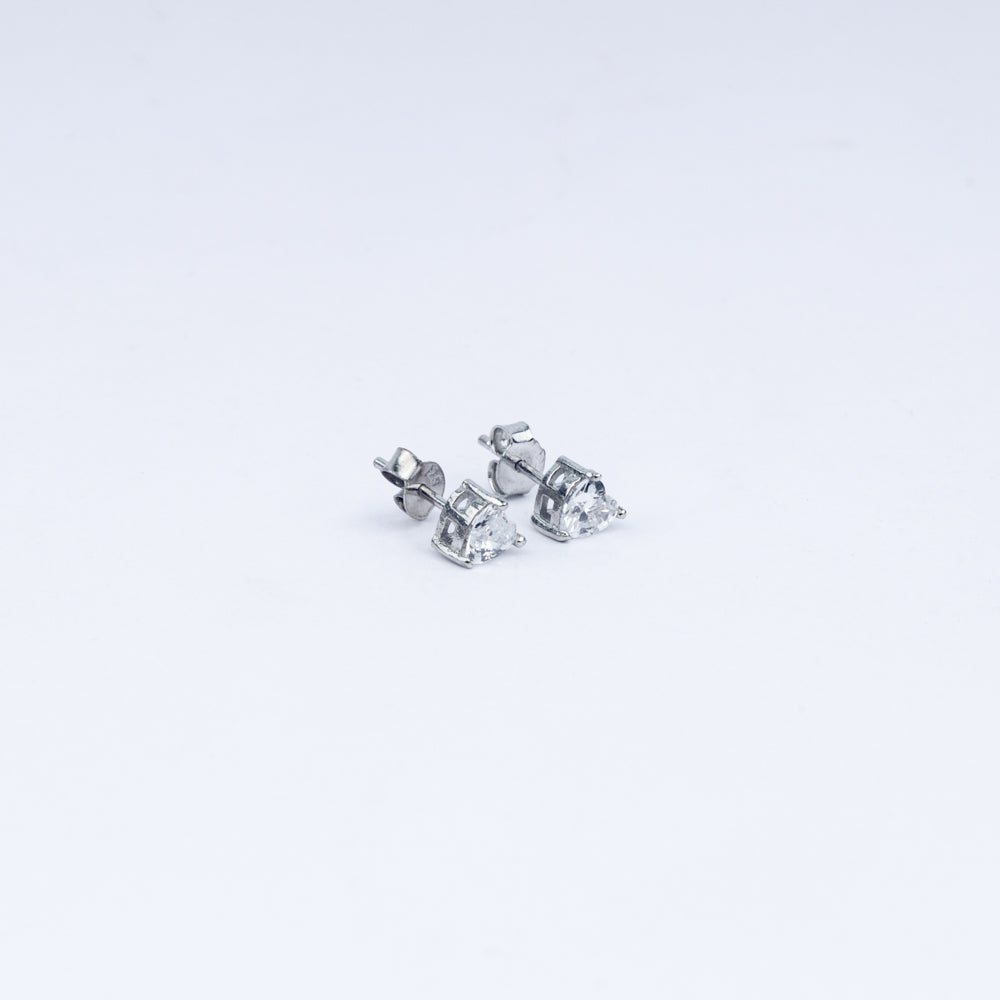 Classic Heart Solitaire CZ Stud Earrings in 925 Sterling Silver