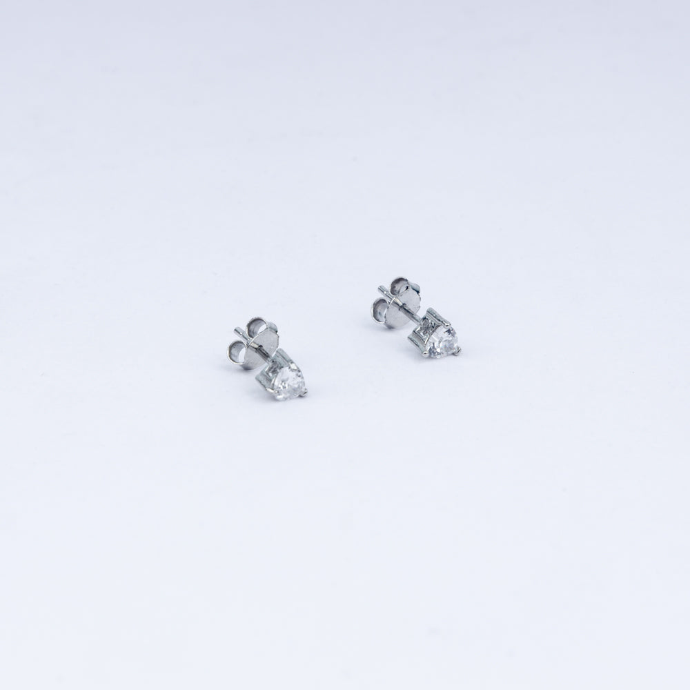 Classic Little Heart Solitaire CZ Stud Earrings in 925 Sterling Silver
