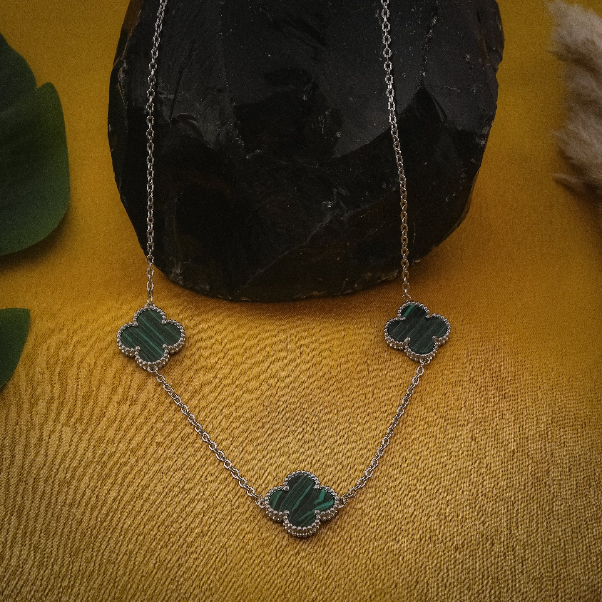 Green Floral Charm Chain In 925 Sterling Silver - Vanika