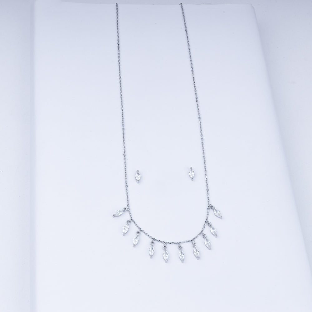 Marquise-Cut Zircon Brilliance Necklace Set In 925 Sterling Silver
