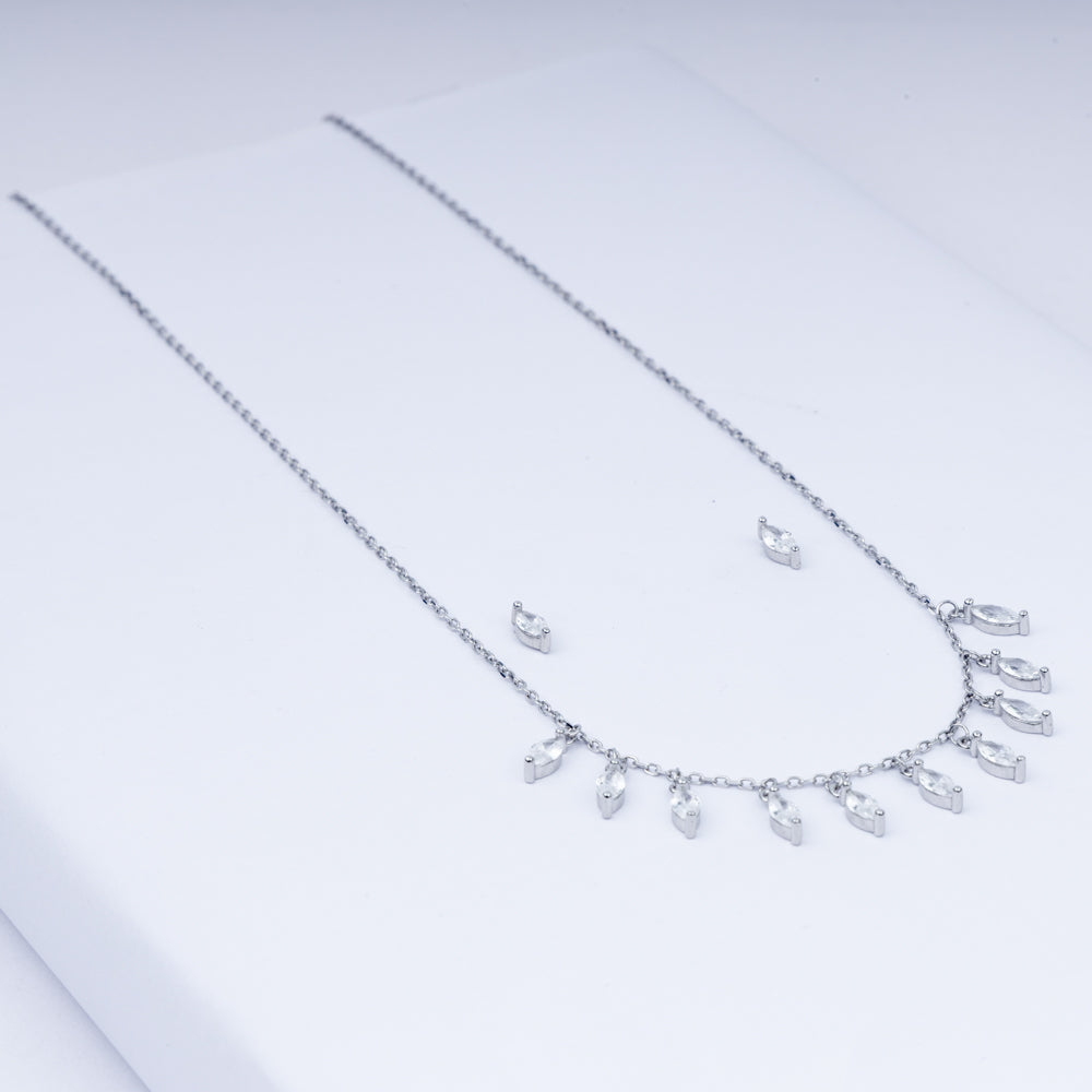 Marquise-Cut Zircon Brilliance Necklace Set In 925 Sterling Silver