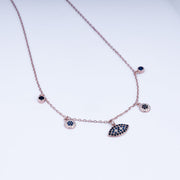 Dual Tone Evil Eye  Zircon Necklace Set In 925 Sterling Silver