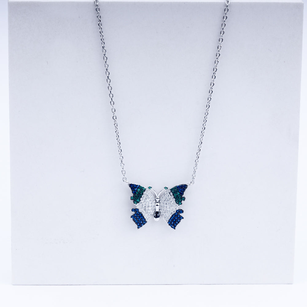 Butterfly Pendant Zircon Necklace Set In 925 Sterling silver
