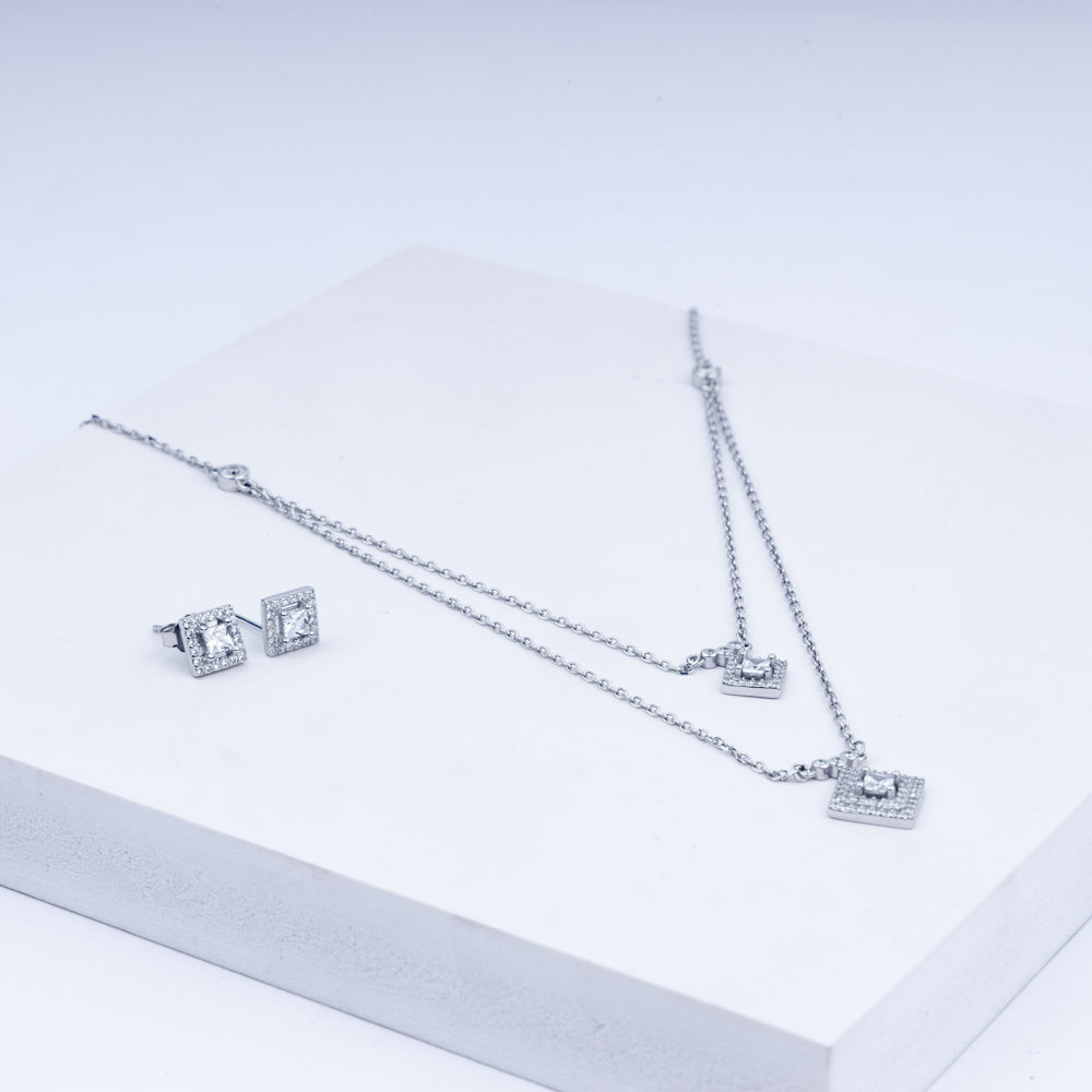 Geometric-Cut Zircon Necklace Set In 925 Sterling Silver