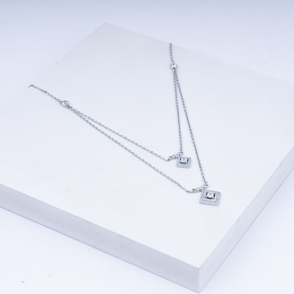 Geometric-Cut Zircon Necklace Set In 925 Sterling Silver