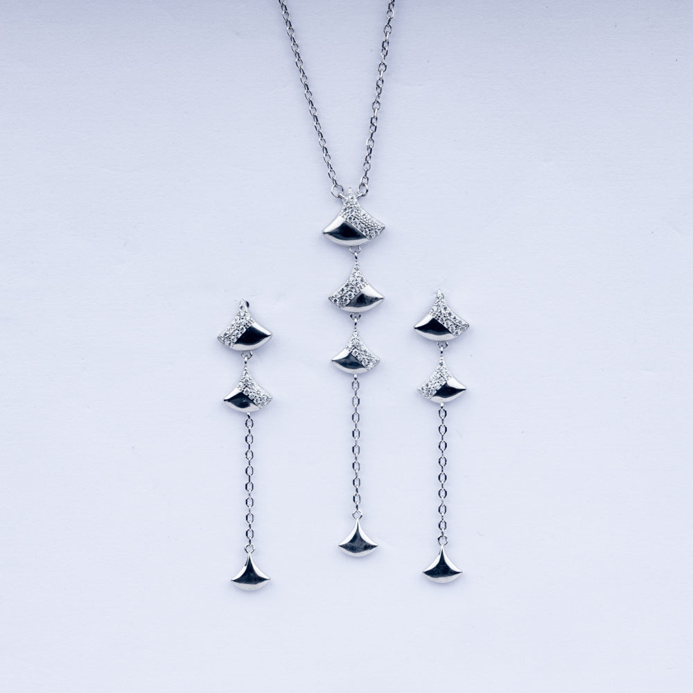 Celestia 925 Silver Cascade Necklace Set