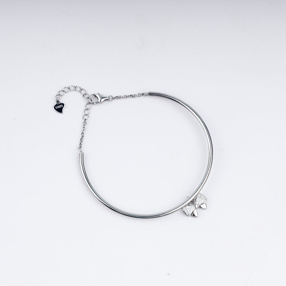 Twinkling Bow Charm Zircon Adjustable Bracelet In 925 Sterling Silver
