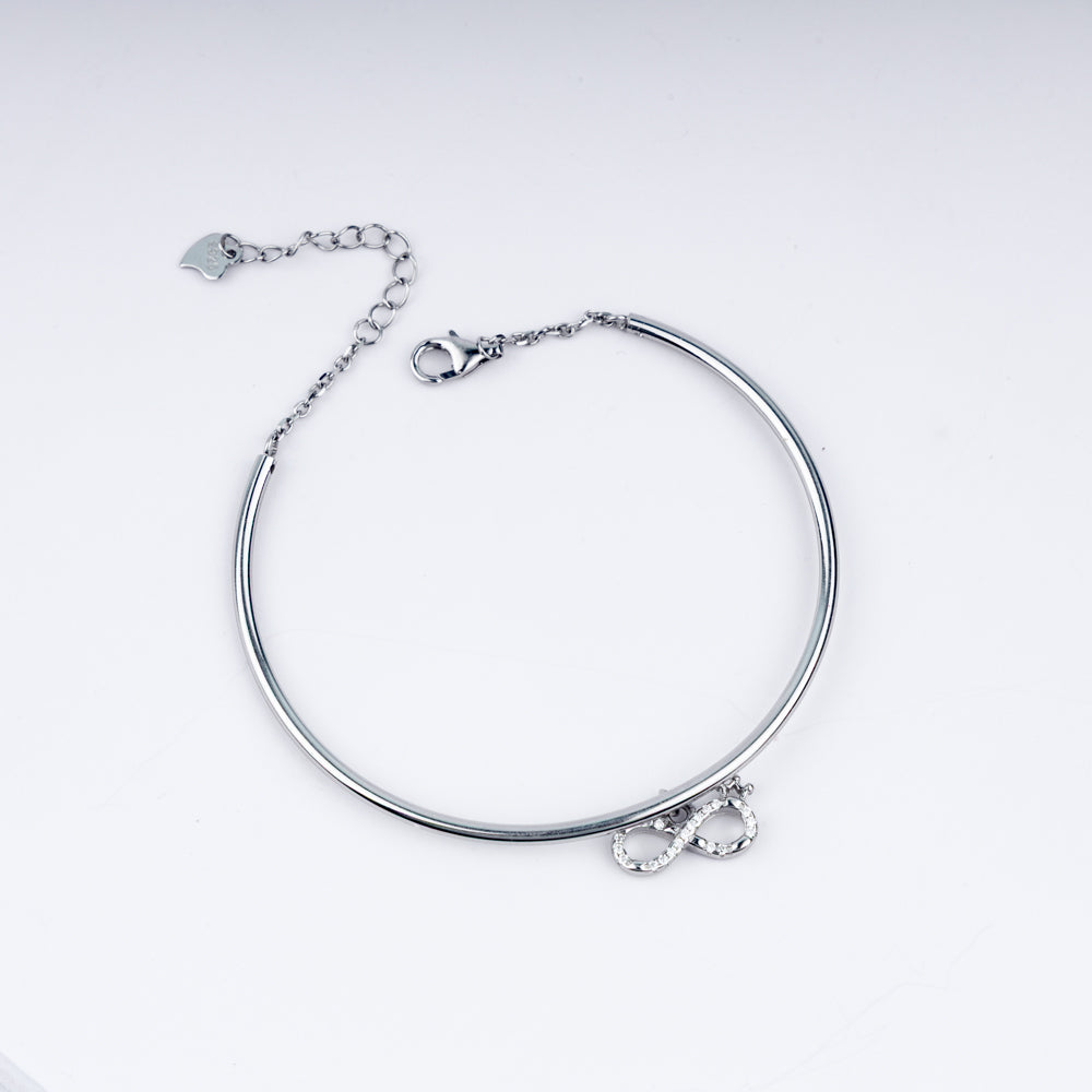 Forever Infinity Charm Zircon Adjustable Bracelet In 925 Sterling Silver