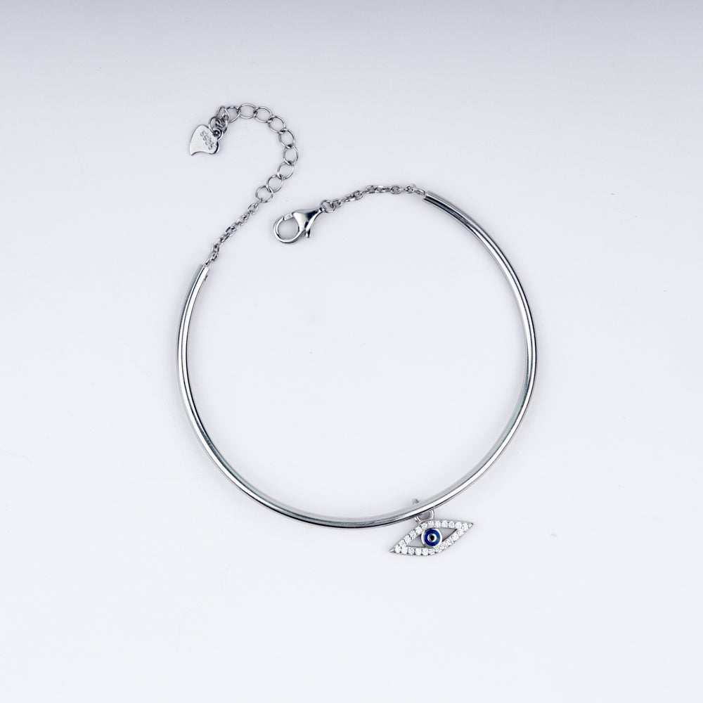 Evil Eye Zircon Blue Stone Studded Adjustable Bracelet In 925 Sterling Silver