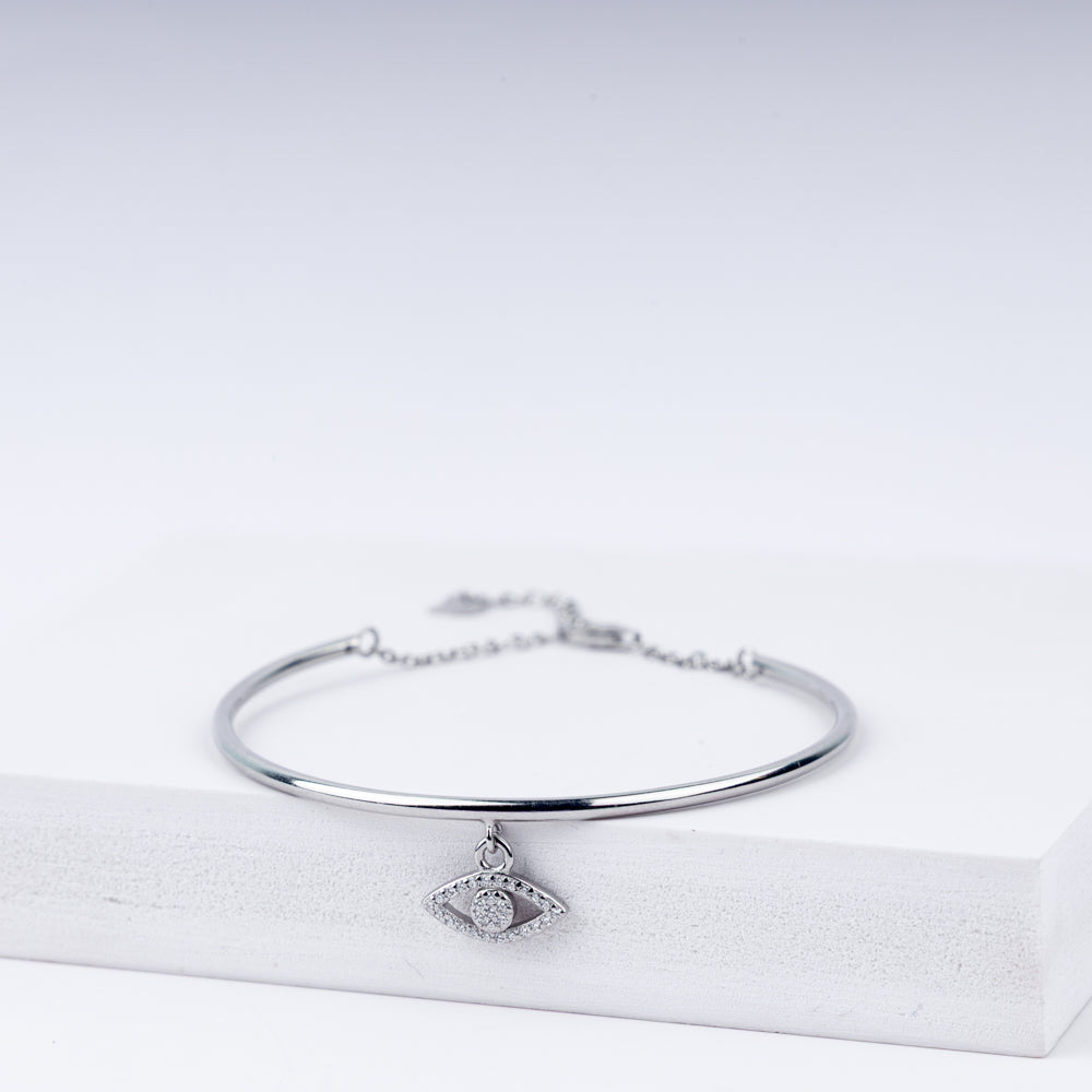 Eternal Gaze Evil Eye Zircon Adjustable Bracelet In 925 Sterling Silver