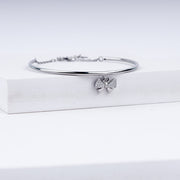 Twinkling Bow Charm Zircon Adjustable Bracelet In 925 Sterling Silver