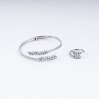 Sparkling Zircon Adjustable Bracelet With Ring In 925 Sterling Silver