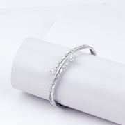 Geometric Chic Zircon Adjustable Bracelet With Ring In 925 Sterling Silver