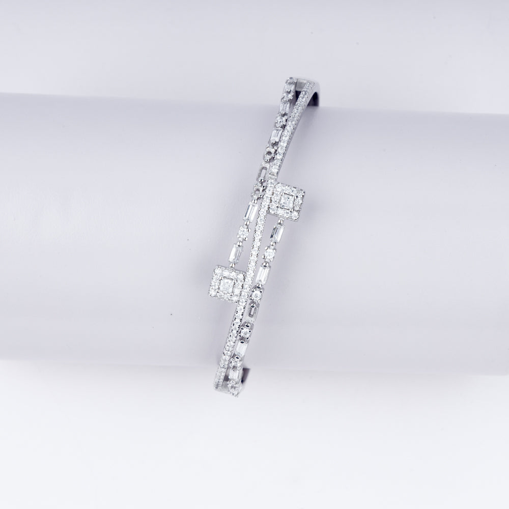 Geometric Chic Zircon Adjustable Bracelet With Ring In 925 Sterling Silver