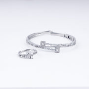 Geometric Chic Zircon Adjustable Bracelet With Ring In 925 Sterling Silver