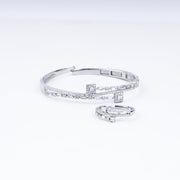 Geometric Chic Zircon Adjustable Bracelet With Ring In 925 Sterling Silver
