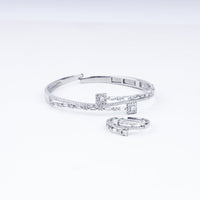 Geometric Chic Zircon Adjustable Bracelet With Ring In 925 Sterling Silver