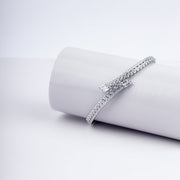 Gleaming Zircon Stone Adjustable Bracelet With Ring In 925 Sterling Silver