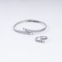 Gleaming Zircon Stone Adjustable Bracelet With Ring In 925 Sterling Silver