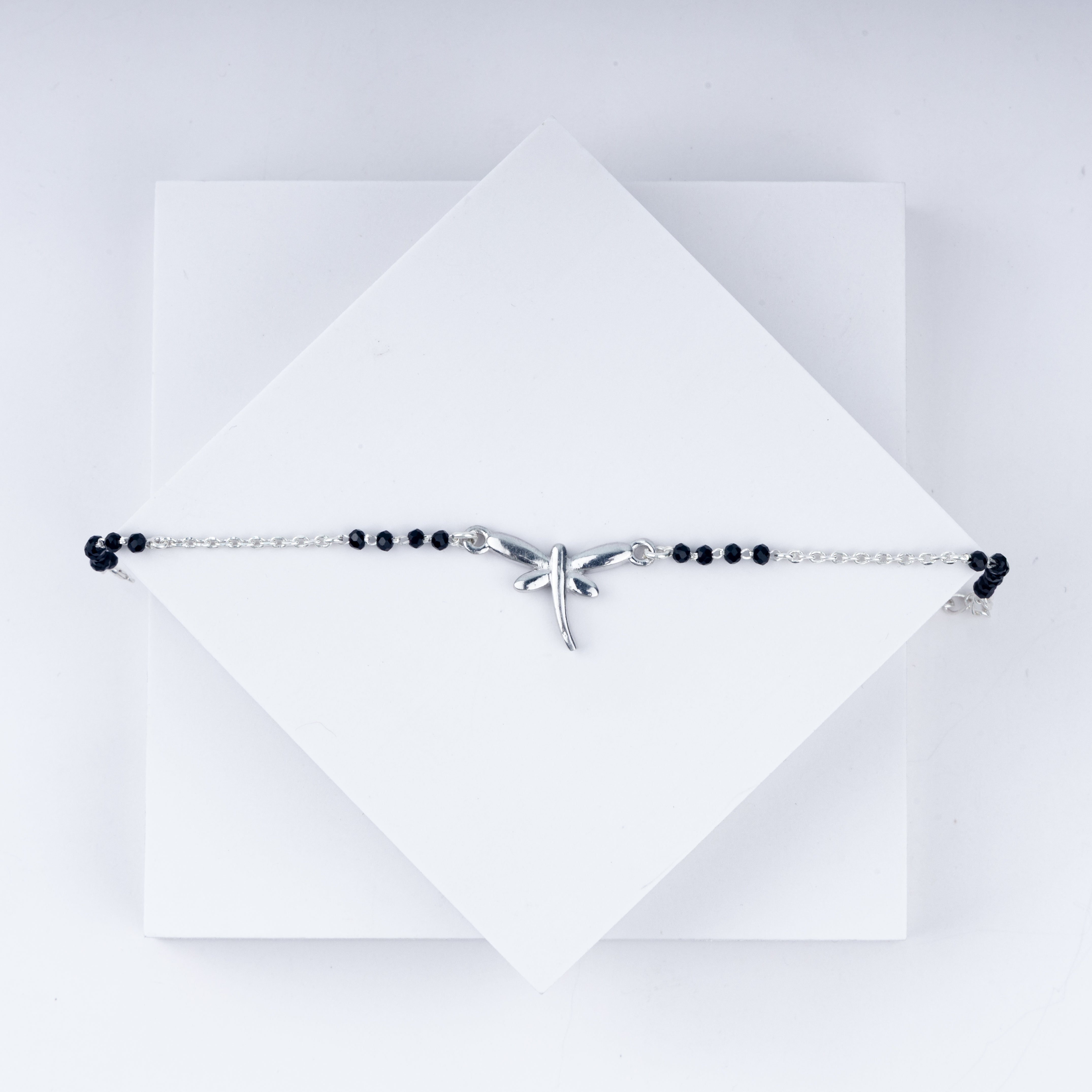 Silver Soar Rakhi – 925 Sterling Dragonfly Charm with Black Beads