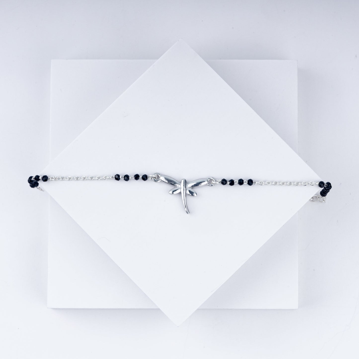 Silver Soar Rakhi – 925 Sterling Dragonfly Charm with Black Beads