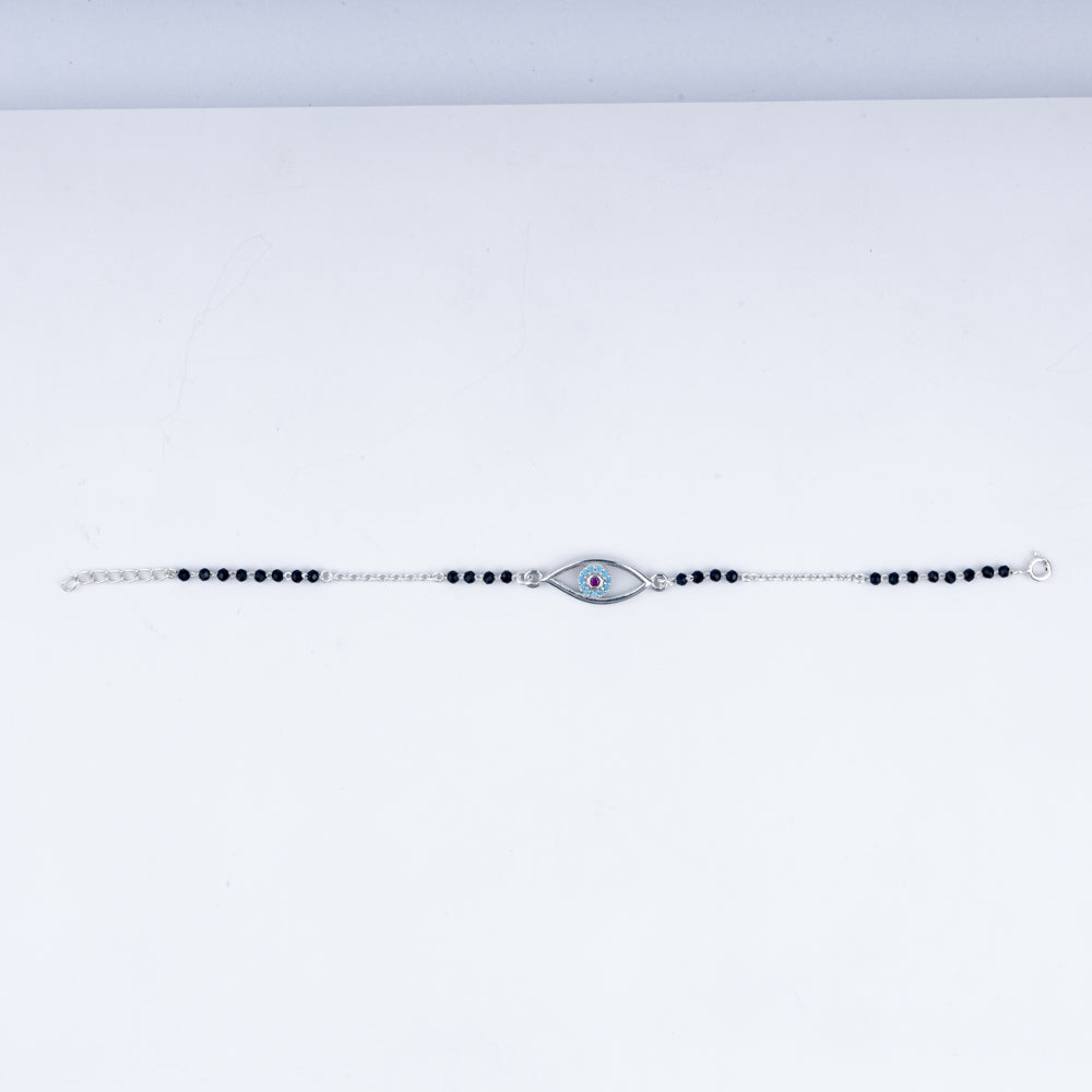 Classic Evil Eye Black Beads Chain Bracelet In 925 Sterling Silver