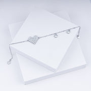 Sparkling Heart Charm Chain Bracelet In 925 Sterling Silver