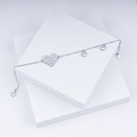 Sparkling Heart Charm Chain Bracelet In 925 Sterling Silver