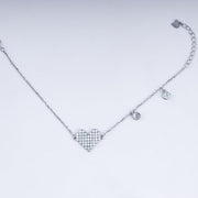 Sparkling Heart Charm Chain Bracelet In 925 Sterling Silver