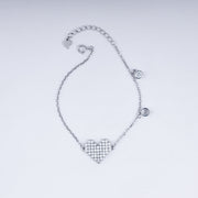 Sparkling Heart Charm Chain Bracelet In 925 Sterling Silver