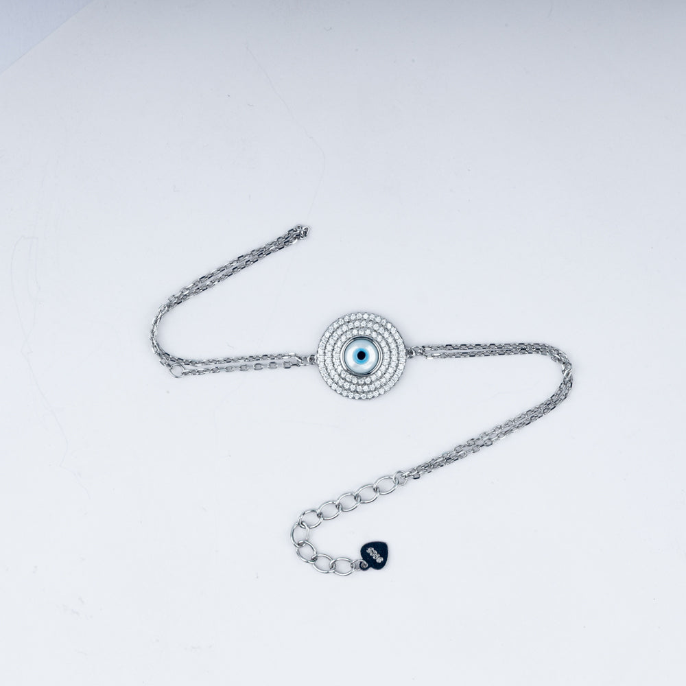 Radiant Zircon Studded Evil Eye Chain Bracelet In 925 Sterling Silver
